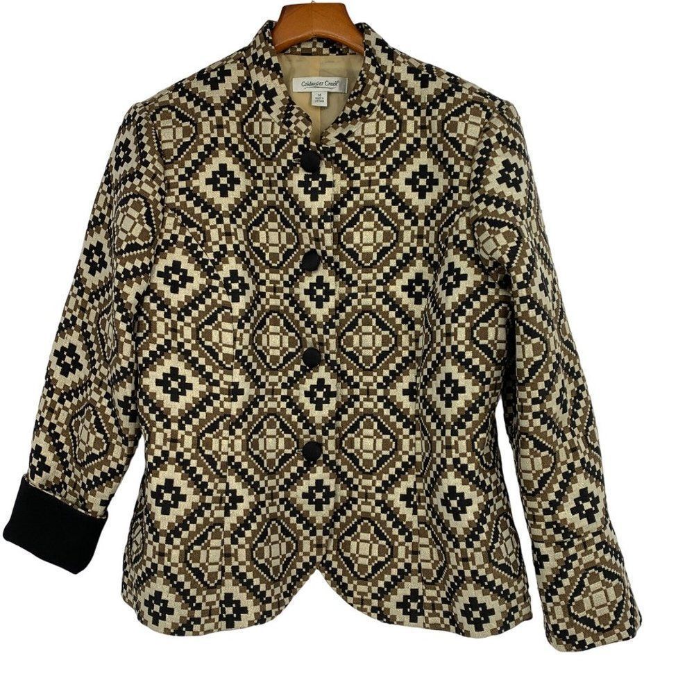 Gorgeous Coldwater Creek Blazer Metalic Geo Print Brocade Size 14 Womens EUC
